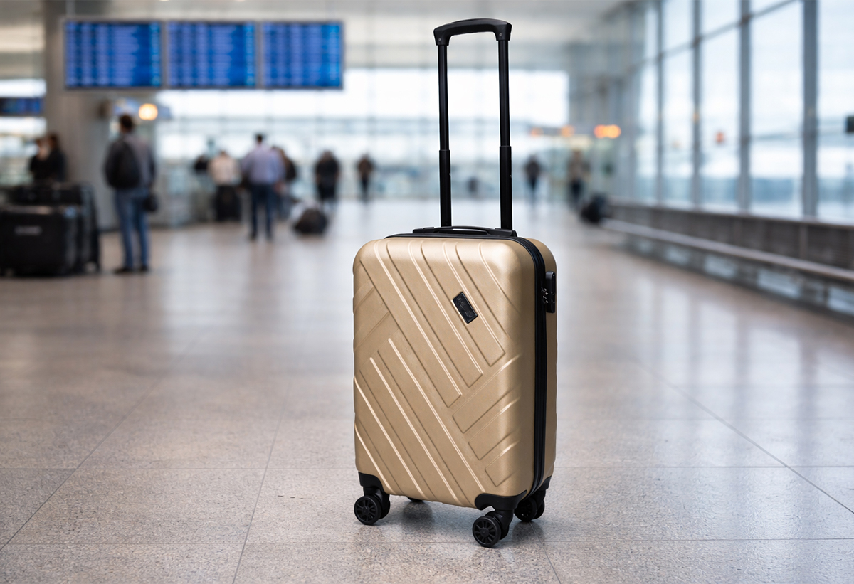 Βλέπουμε τη βαλίτσα σε ένα αεροδρόμιο.